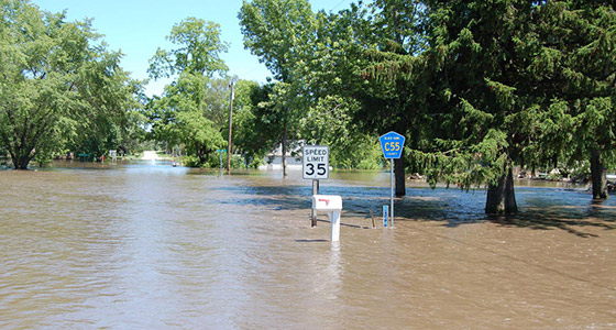 Photo of a flood in housing neighborhood