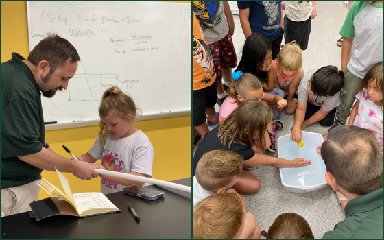 Dr. Garry Grubbs working with young children in the laboratory.