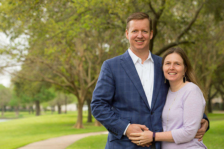 David and Ann Heikkinen of Houston, Texas, pose in a park near her medical practice in Sugarland, Texas.