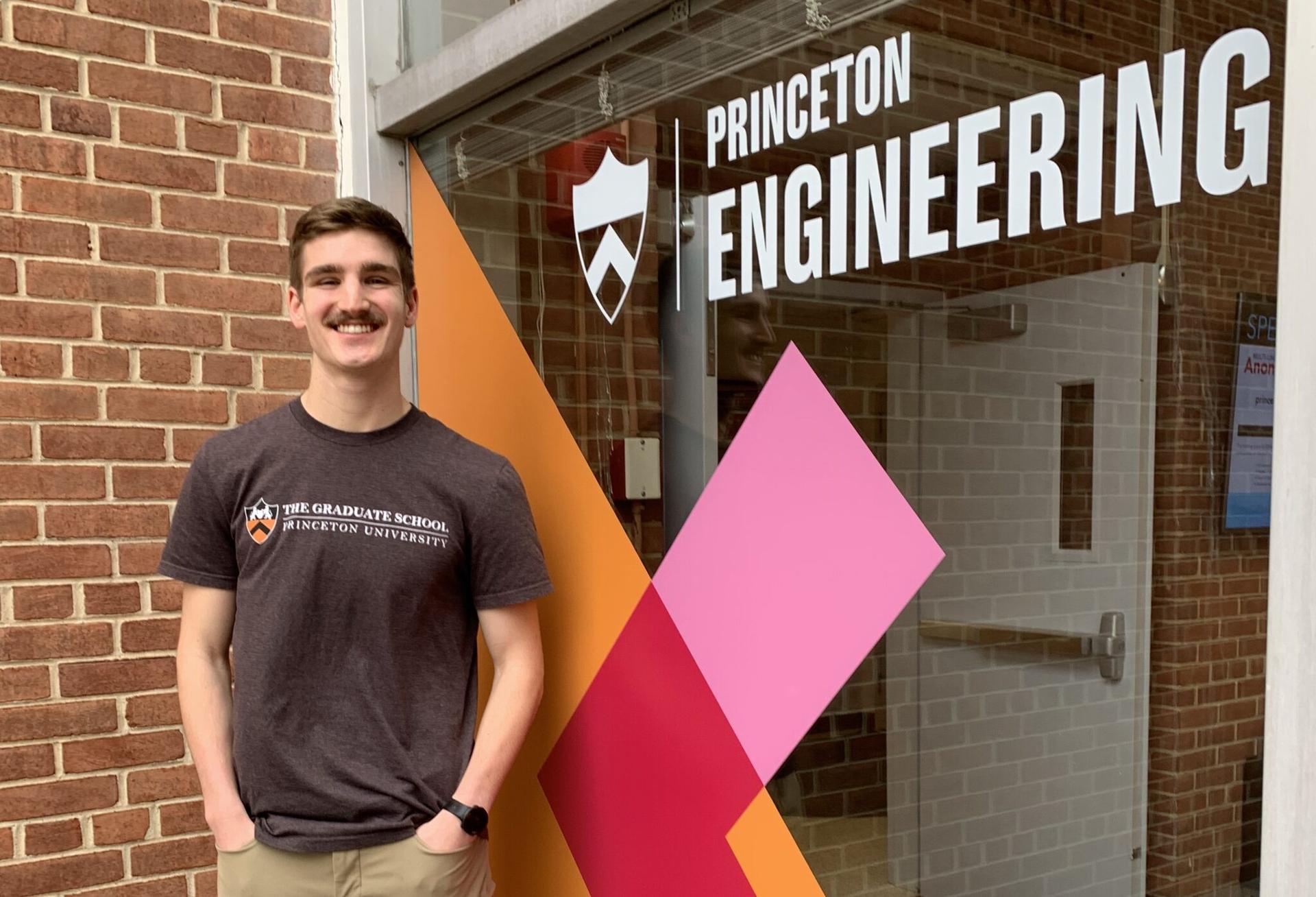 Caleb Moellenhoff stands in front of the “Engineering Quadrangle” at Princeton University.