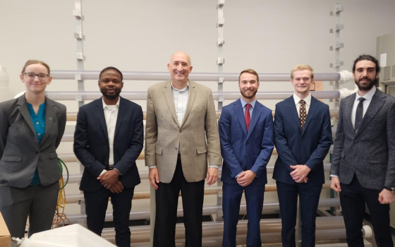 The team, from left, includes Hannah Keely, Peter Obidi, Dr. David Bayless (team advisor), Josh Hickman, Jesse Fletcher and Alireza Fallahi. 