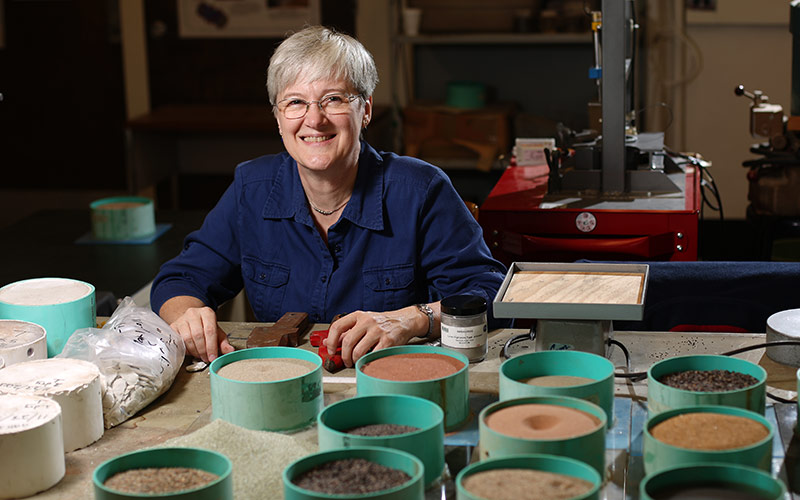 Dr. Leslie Gertsch working with meteorite samples