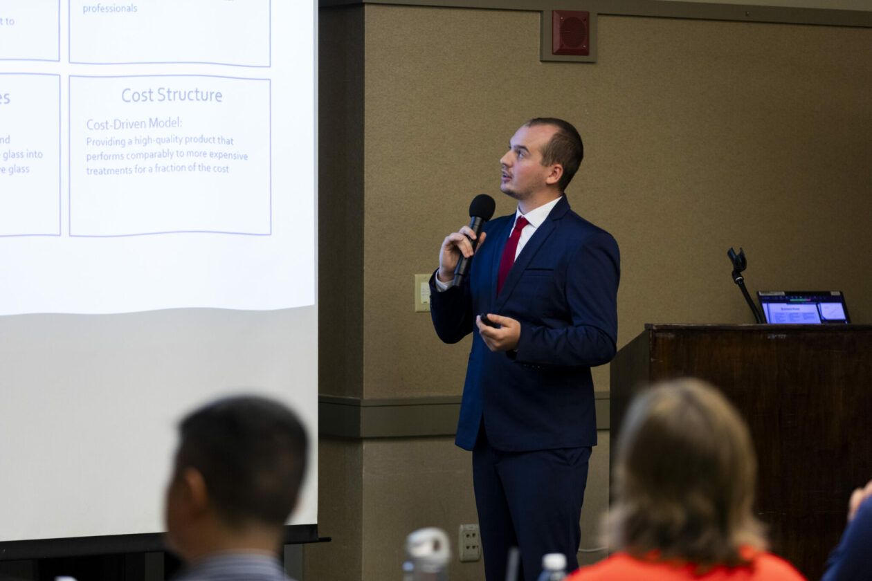 Jacob Ward presents at the competition. 