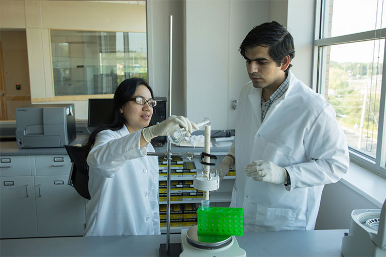 r. Sutapa Barua and doctoral student Sidharth Razdan demonstrate the endotoxin removal process.