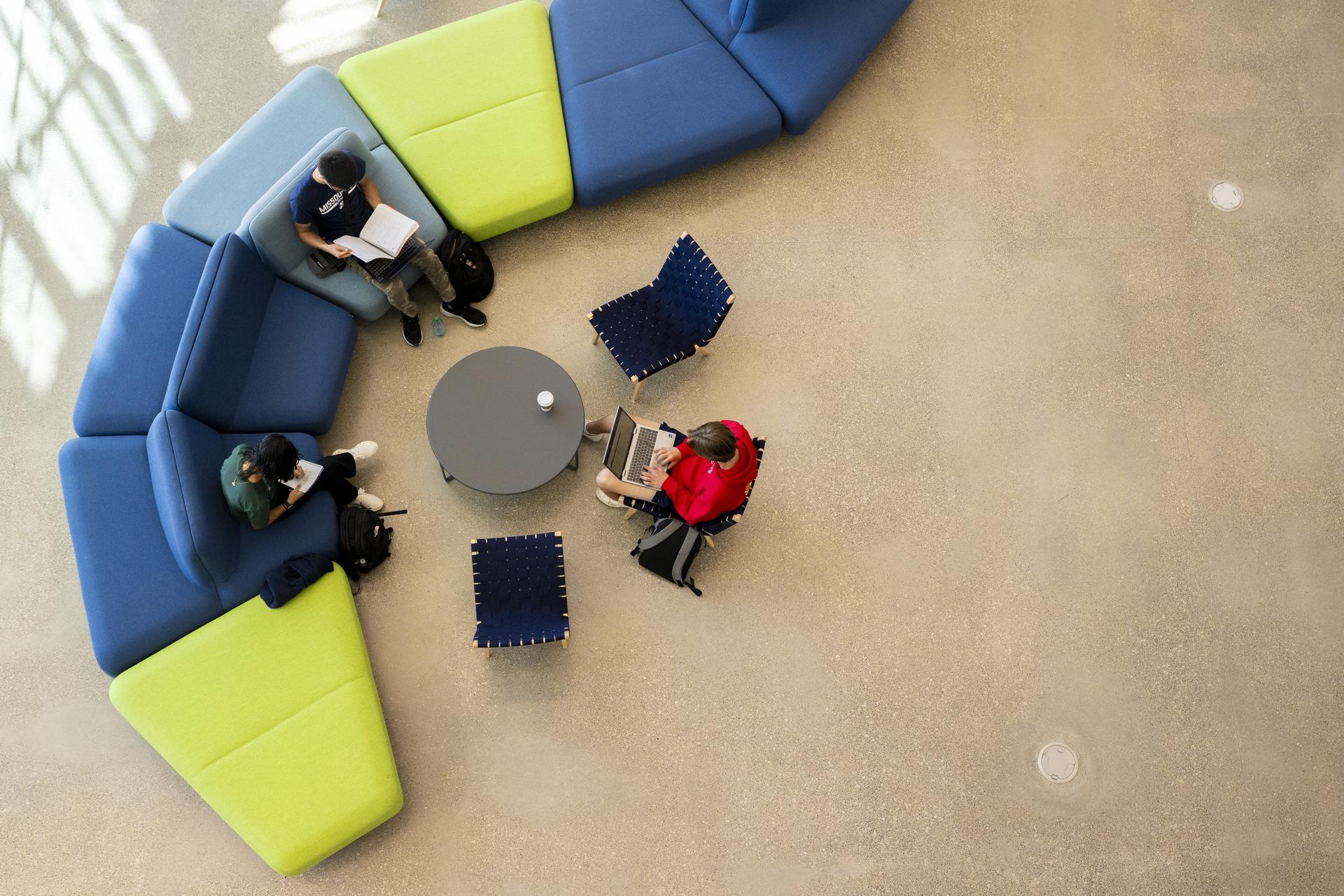A group of students working in the Missouri S&T Innovation Lab Atrium. 