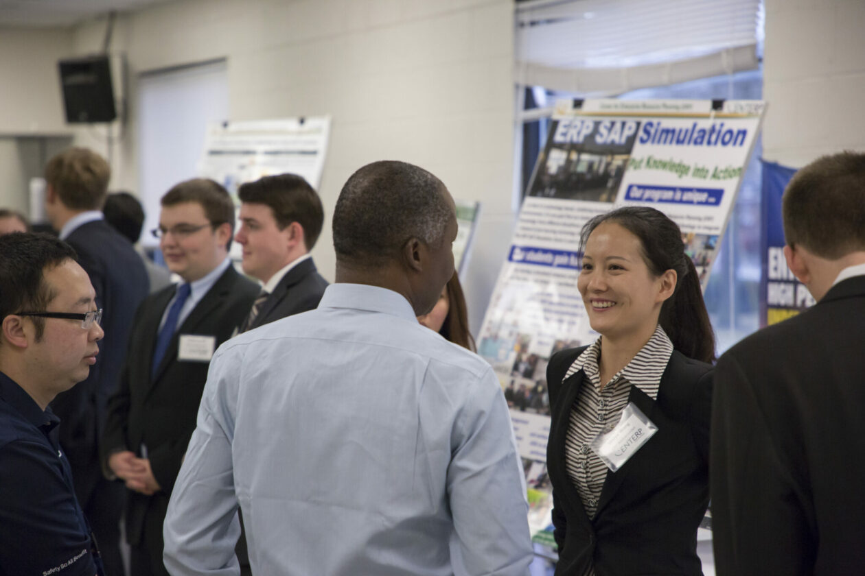 Students talking at career fair