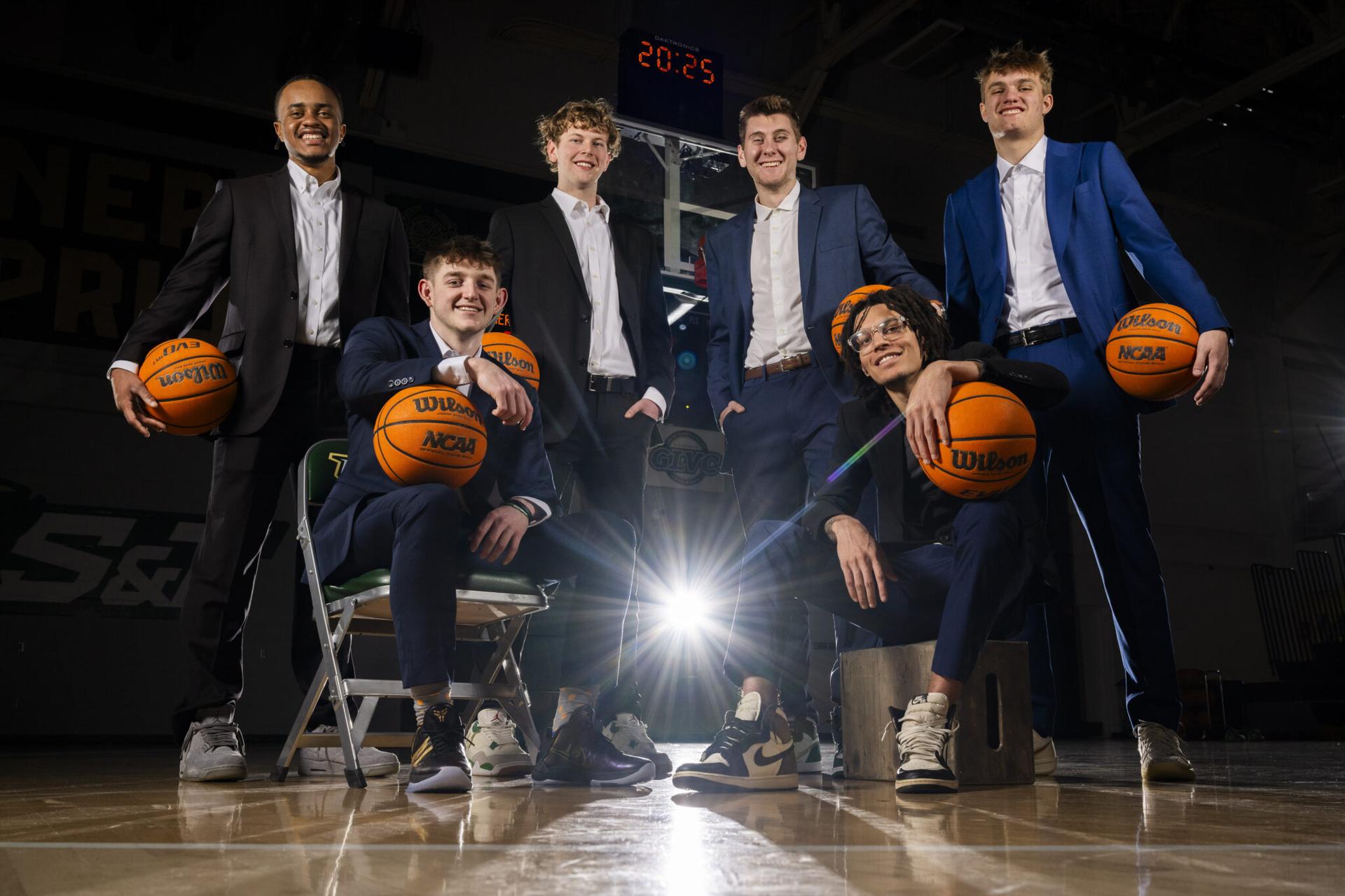 Tucker Morris and Blaise Beauchamp. From left, back row: Michael Onunkwor, Jack Zarr, Ryan Sroka and Adam Rickman. 